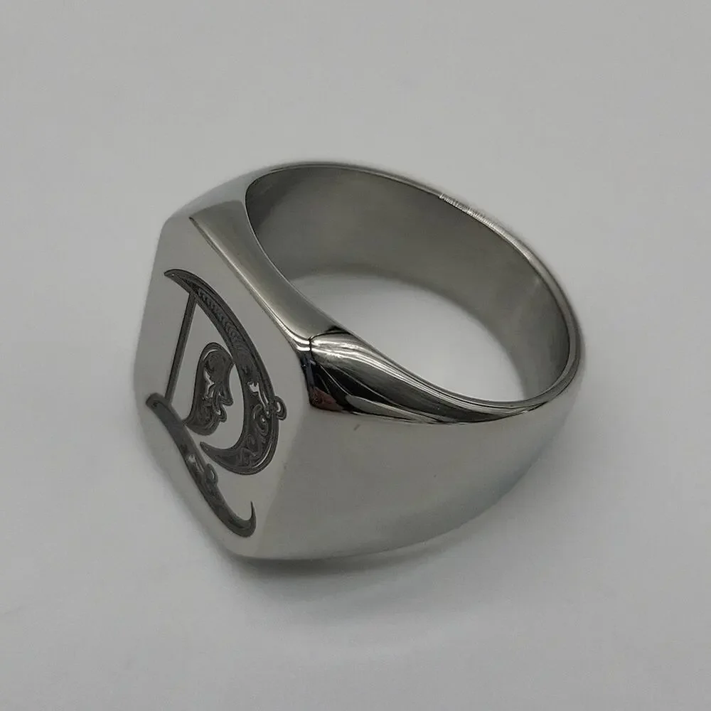 Stainless Steel Handmade Men's Ring Letter D Engraved Size 9 NWT